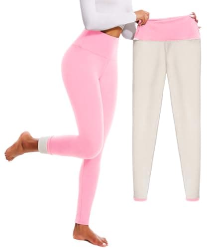 FULLSOFT Thick Fleece Lined Leggings for Women – High Waisted Winter Thermal Warm Yoga Pants Workout Tummy Control Leggings, Pink, Large