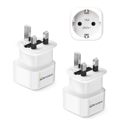 LENCENT 2 Pack EU to UK Plug Adapter, Europe Schuko 2 Pin to 3 Pin, 16A