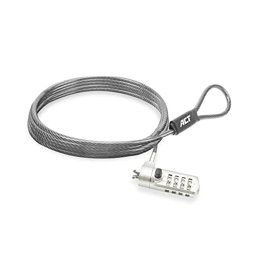 ACT Laptop Lock Security Cable 2m, Password Protection 4 Digit Combination Lock, Nano Slot Notebook Lock, Swivel Lock Head, Laptop Lock HP, Portable Anti-Theft Cable - AC9025