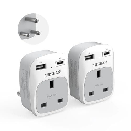 TESSAN UK to South Africa Plug Adapter, Type M Travel Adapter with USB C