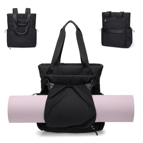 GOLF SUPAGS Convertible Laptop Backpack Yoga Sports Bag Quilted Tote Bag, Yoga Mat Carrier Bag for Travel, Fitness, Office and Shopping (Black)