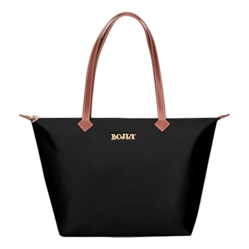 BOJLY Large Capacity Waterproof Tote Bag for Women - Foldable Reusable Shopping Bag for Travel, School & Work - Lightweight Packable Shoulder Bag, Black