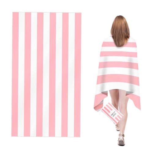 CNMTCCO Large Beach Towel for Adults with Bag - Quick Dry Microfibre - 100% Recycled Towel - Sand Free, Lightweight, Compact (160x90cm, 63x35in) (Pink)
