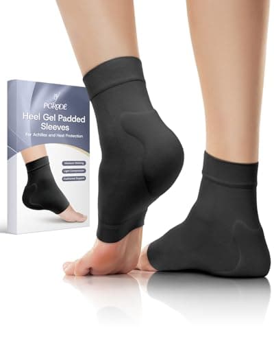 PGRODE Achilles Tendon Sleeve with Silicone Heel Protector Cushion Pad, Achilles Tendonitis Support Compression Socks for Women Plantar Fasciitis, Bursitis, Heel Pain Relife, 1 Pair (Black)