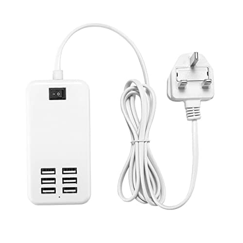 30W USB Charging Station, 6-Port USB Desktop Charger with 1.5m Cable, Wall Adapter Multi Port Smart Compatible with 14 13 12 Pro Max, Samsung, iPad,OS PC