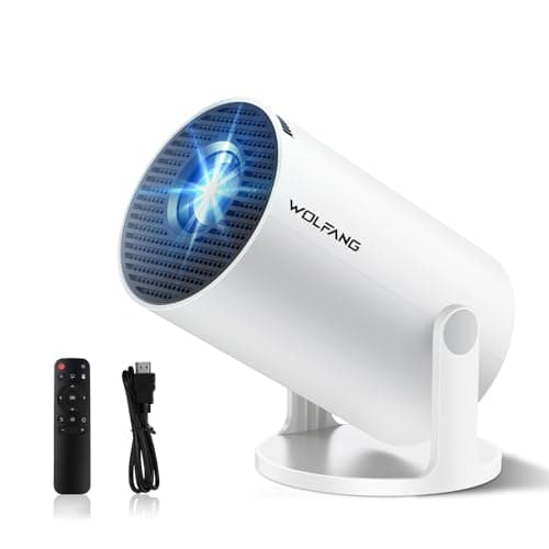 WOLFANG Mini Projector【Built-in Apps & WiFi 6】1080P FHD Portable Projector with Bluetooth & Auto Vertical Keystone, 180° Rotatable Projection for Bedroom Compatible with iOS/Android/PC/TV Stick