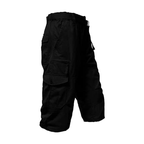 3/4 Trousers Men's Cargo Trousers Men's Bermuda Shorts Multi Pockets Summer Shorts Polyester Cotton Work Trousers Elastic Waistband Casual Outdoor Work Shorts Vintage Breathable Leisure Shorts, black