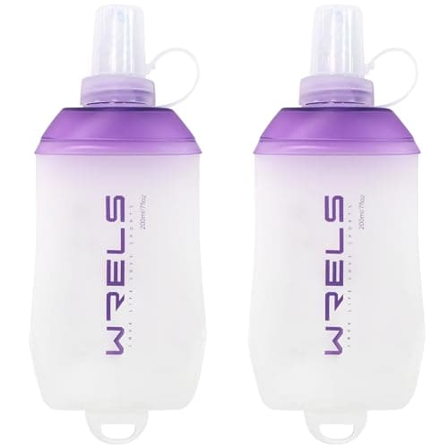 WRELS 200ml/350ml/500ml Collapsible Soft Flask,BPA Free Folding Soft Water Bottle with Hanging Ring,Lightweight TPU Hydration Flask for Running Marathon Cycling Hiking(200ml-2 Packs)