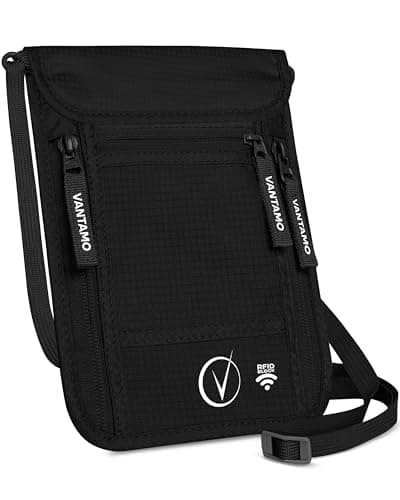 Vantamo Premium Neck Wallet for Traveling, RFID Protected Passport Bag Fits Documents, Cash and Phone, Lightweight & Consealed Travel Wallet and Document Holder for Men & Women with Adjustable Strap