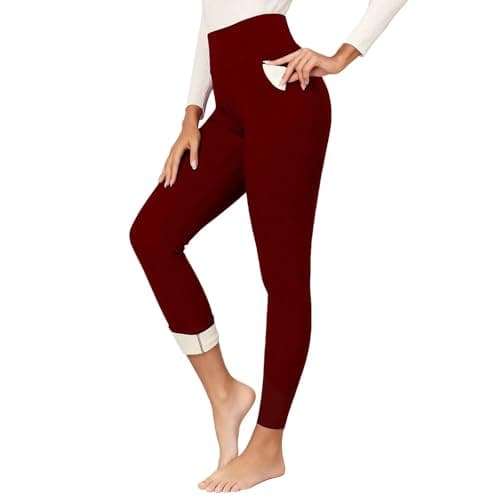 Thermal Leggings Women with Pockets High Waist Fleece Lined Tights Sport Black Leggings Warm Winter Fur Yoga Pants Tummy Control Trousers Soft Stretchy Tights Workout Gym Outdoor Running Skiing
