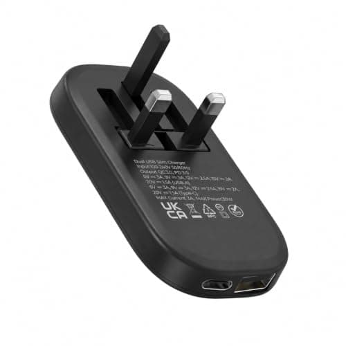30W Dual Port Fast Charger Plug, Ultra Slim USB C PD + USB A QC, Black UK