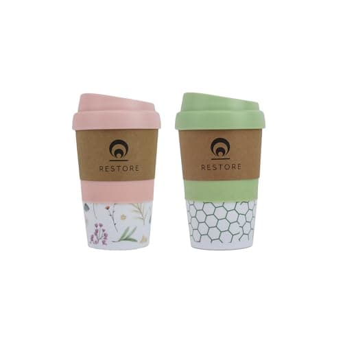 Restore Coffee Cup Travel Mug, Renew 320ml Multi Coloured Pack Reuseable Polypropylene Silicone Grip Leakproof BPA Free Beverage Cup, Fits Standard Cup Holders (2 Mixed Pack Pink & Teal)