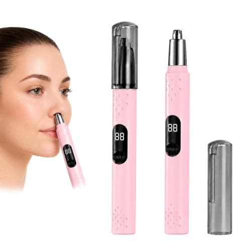 Nose Hair Trimmer for Women, Rechargeable Nose Trimmer, Ear and Eyebrow Trimmer for Women & Men, Painless Dual-Edge Blades, Type-C Charging, LED Display, Detachable Washable Head, Travel Essential