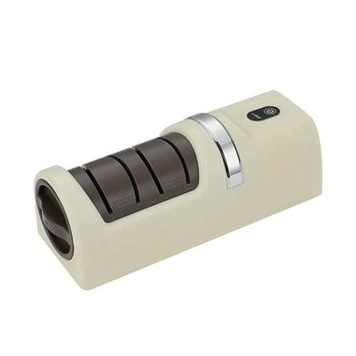 Haofy Kitchen Chef Electric Knife Sharpener with USB Port for Home and Camping, Dual Sharpening Options, Non-Slip Base, 7.1 Inch Size (Beige)