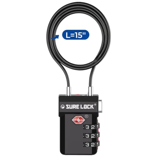 SURE LOCK TSA Compatible Travel Luggage Locks, Inspection Indicator, Easy Read Dials (Extra Long Cable)