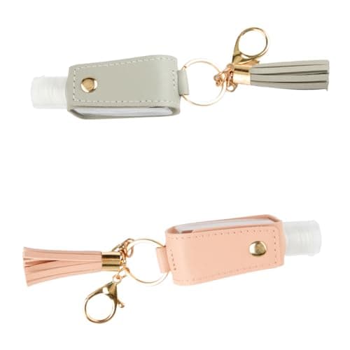 GroveEss 2PCS Empty Bottles Keychain,30 ml Leakproof Refillable Travel Squeeze Container Pendants,Flip Cap Dispenser Leather Keychain for Hand Sanitizer Travel Outdoor Activities School