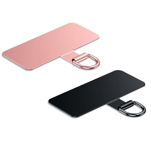 Phone Lanyard Tab, Heavy Duty Tether Tab for iPhone & Android, Metal Lanyard Patch & Strap Adapter, 44lbs Load Capacity, Universal Phone Case Insert for Strap & Charm (Rose Gold+Black)