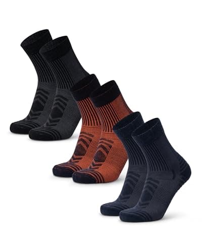 DANISH ENDURANCE Walking Socks Merino Wool Lightweight, Hiking Socks, for Men & Women, Unisex, 3 Pack, Multicolor (1x Navy/Orange, 1x Black, 1x Navy), 9-12