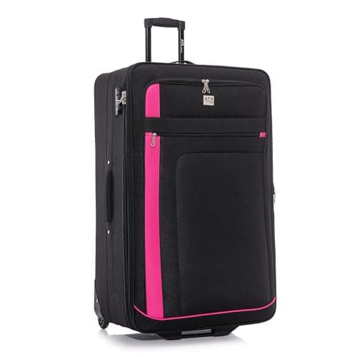 Extra Large Suitcase 32" Expandable Durable Lightweight Suitcases with 2 Wheels and Built-in 3 Digit Combination Lock (Black/Pink, 134 Liters)