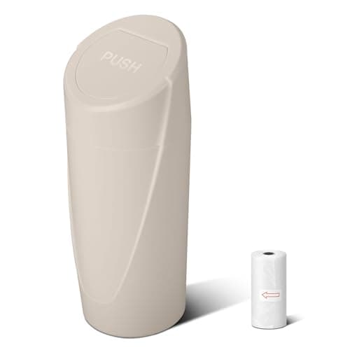 SGLRT Car Trash Can Bin with Lid - Car Garbage Can Cup Holder - Light Beige Mini Leakproof Vehicle Garbage Bin with 20pcs Trash Bags-Automotive Organizers and Storage for Front Back Seat Accessories