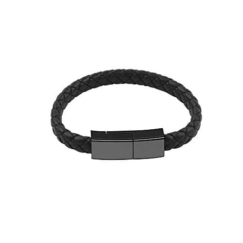 Outstanding® USB Type-C Charging Cable Bracelet Neutural, USB C Phone Charger 2.4A Current, Wristband Design Charger Leather Bracelet Portable Travel Charger, Braided Cord