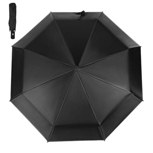 VILLFUL Compact Black Folding Umbrella Automatic Windproof Travel