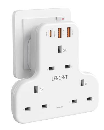 LENCENT 3 Way Plug Adaptor with 3 USB Slots PD&QC 20W, Multi Plug Extension