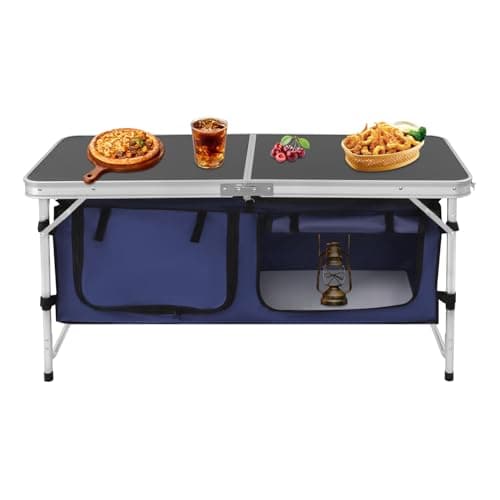 panfudongk Folding Camping Table,Camping Cupboards And Storage Folding Camping Kitchen Unit With Dual Panels Und Adjustable Legs For Outdoor, Hiking, Picnic,120 * 47 * 70cm