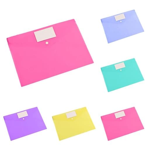 Plastic Envelopes Plastic Folders A4 File Folders, Document Folder Plastic File Folder for Document Clear File Bags Document Pouch Plastic Envelopes with Snap Closure 5Colors (5 Pack)