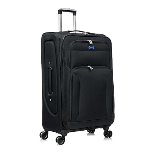 Aerostar Large 29” Lightweight Softshell Expandable Suitcase, Integrated Combination Lock, 4 Wheels Check in Luggage for 23kg (Black, 111 litres)