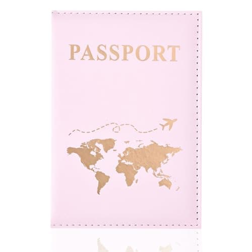 REEKNOKOL Passport Holder, Leather Passport Cover PU Passport Holder Travel Wallet for Passport, Credit Card, Ticket Card, Business Cards, Boarding Passes (Pink)