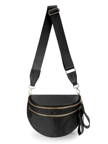 Pure Colour Crossbody Bag Bum Bag for Women,Spacious Purse Fanny Packs Belt Bag,Oversized Bum Bag, Colour Bum Bag-Black, 11.0 Inches X 8.6 Inches X 4.5 Inches, Casual