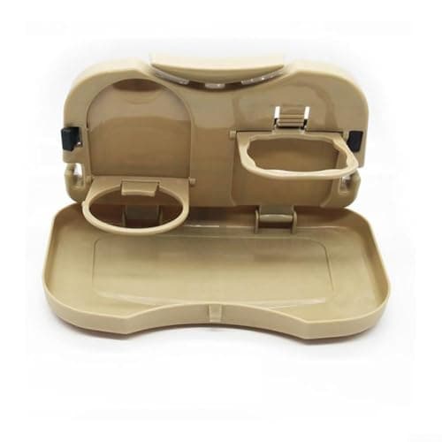 SiSinkal Car Back Seat Folding Table Tray with Integrated Cup Holder, Portable Auto Rear Drink Food Stand for Travel Meals and Snacks, Compact Plastic Organizer Bracket for Vehicle Interior(Beige)