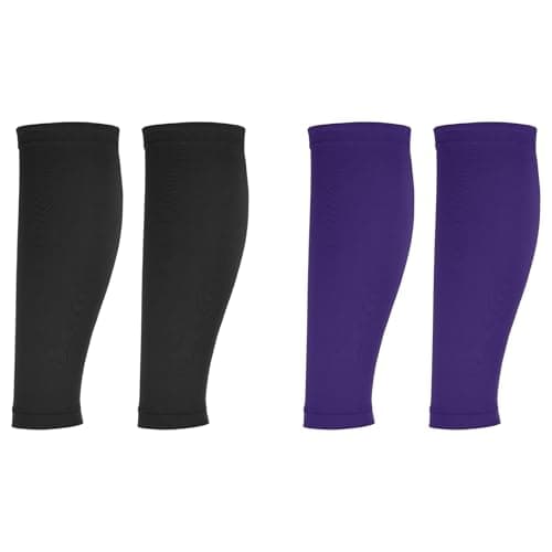 YELARXI Sun Protection Leg Sleeves, Sports Compression Leg Cooling Ice Silk Sleeves with Anti-slip Silicone Strips, Black/Dark Purple&Polyester&2Piar-Fitting for(Running Cycling Football)
