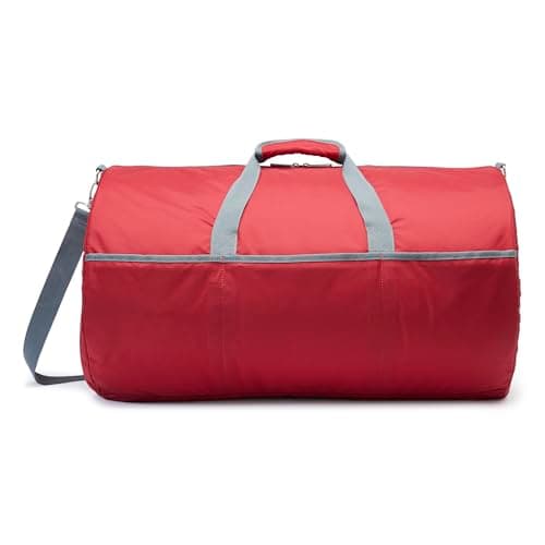 Amazon Essentials 25" (63.5cm) Large Foldable Nylon Duffel Bag for Travel/Storage with Zipped Pockets, 35 pounds (15.9 kg) Capacity, Red