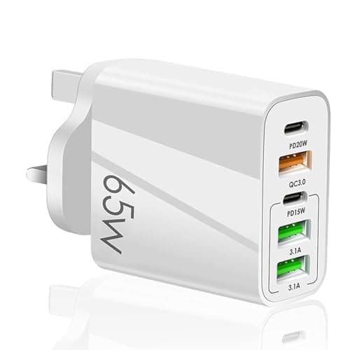 UK travel adapter charger, 5-Port Multi Fast Charger Plug, 2-Port PD Power Adapter + QC Wall Charger C Charging Plug for iPhone 17 16 15 14 13 12 11 Pro Max, Samsung, iPad, AirPods (White)