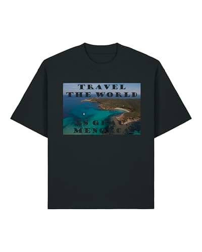 Travel The World ES Grau, Menorca Unisex Heavyweight Cotton T-Shirt Black Medium