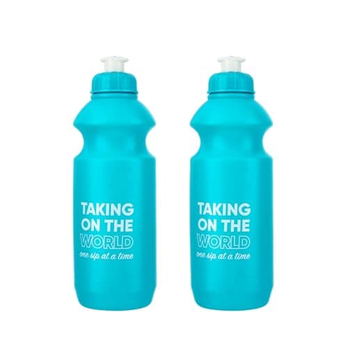 HOMESHOPA Squeeze Sports Plastic Water Bottle, 2 Pack Blue Non-Toxic Pull Top Wide Mouth Opener, Durable Leak Proof Drinking Bottle For Running, Gym, Fitness, Yoga, Outdoors and Camping