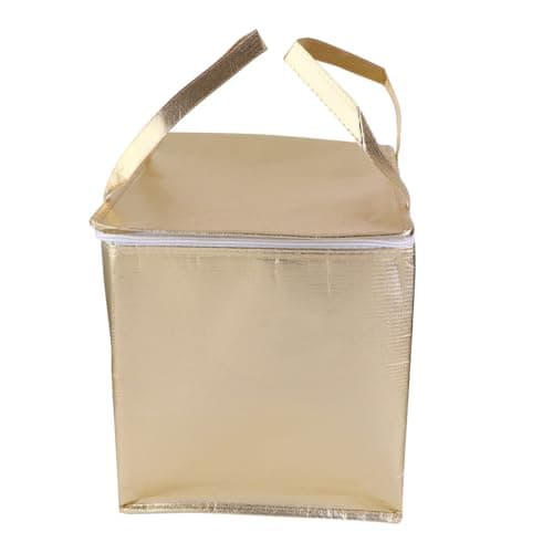 HOMSFOU Gold Laser Laminated Waterproof Non-Woven Fabric Insulated Cake Cooler Bag with Zipper 8-inch (30x33x33cm) Portable Thermal Tote for Camping Outdoor Travel