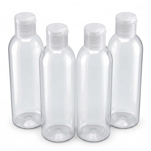 4x 100ml clear Travel Bottles with Flip Cap for Toiletries Empty Refillable Clear Plastic Travel Liquid Containers Ideal For Shampoo Cosmetic Lotion Body Wash Makeup Shower Gel Hand Soap (pack of 4)