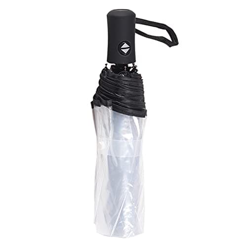 QOTSTEOS Clear Foldable Umbrella, Auto Open Close 8 Ribs Transparent Windproof & Compact Travel Umbrellas, Outdoor Fashionable Clear Canopy Rain Umbrella, Lightweight