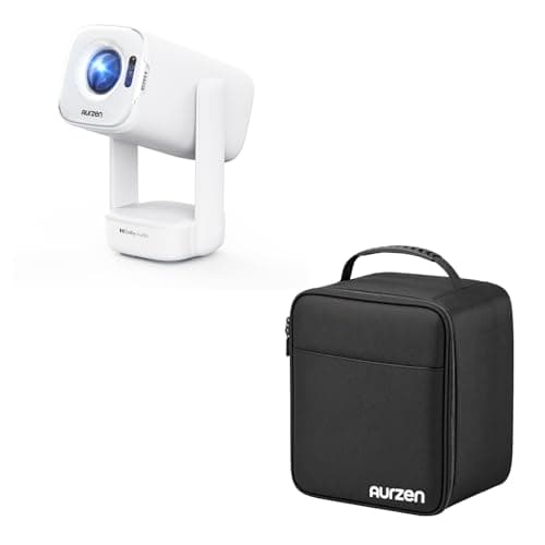 Aurzen D1 Air Smart Portable Projector Bundle with Travel Carrying Case, Built-in Netflix & USB-C Powered, TOF Auto Focus, Dolby Audio, Protective Pouch for Camping & Travel
