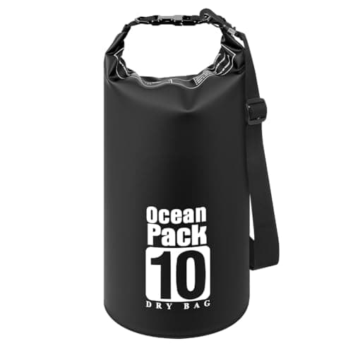 URAQT Waterproof Dry Bag, 10L Durable PVC Roll Top Dry Sack with Single Adjustable Shoulder Strap, Canoe Bags Storage Bags for Kayaking, Boating, Beach, Swimming, Camping and Outdoor Sports(Black)