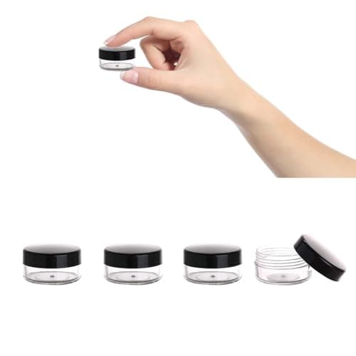 OBYJCA 4 Pcs Travel Pots, 10 Gram Small Containers with Lids, Small Plastic Sample Pots with Lids for Toiletries, For Face Creams, Sample, Make-Up (Black)