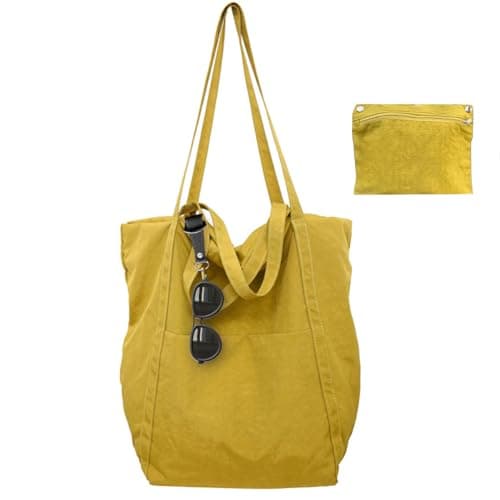 Uhawi Tote Bag for women, unisex,Foldable & Water Resistant – Lightweight Reusable Shopper Bag for Daily Use, Shopping, Travel & Beach (yellow)