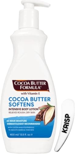 Pack of 1 x 400ml - Premium Cocoa Butter Body Lotion with Pump & Cosmetic Spatula – Daily Moisturiser with Vitamin E – 48Hr Hydration, Smoothes Marks and Evens Skin Tone