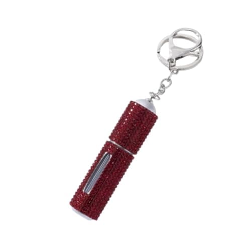 Refillable Perfume Bottle with Keychain, 5ml Crystal Portable Perfume Spray Bottle, Empty Press Head Key Ring Perfume Atomizer for Travel(Red)