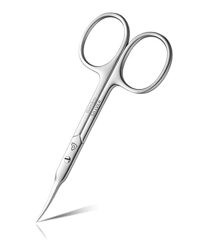SILLVER Cuticle Scissors Extra Fine Curved, Super Slim Small Scissors with Precise Pointed Tip, Beard, Eyelash, Mustache, Dry Skin - Manicure Scissors
