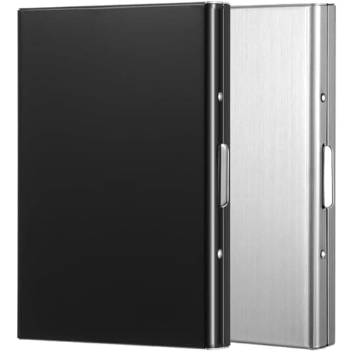 Enyoir Card Holder Wallet (2 Pack), Ultra Thin RFID Blocking Wallet, Slim Metal Credit Card Holder for Men & Women, Aluminum and Stainless Steel (Black & Silver)