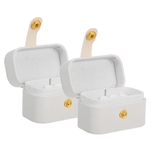 Veemoon 2pcs Mini Ring Box Proposal Box Engagement Ring Case White Pu Fleece Multi-slot Safe Storage Scratch Resistance for Wedding Bands, Necklaces, Brides, Proposal and Anniversaries